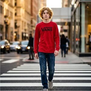 Vans Red Long Sleeve with Checkered Detail